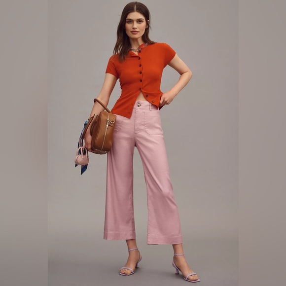 Maeve Pants - NWT! Anthropologie The Colette Linen Blend Crop Wide-Leg Pants by Maeve Mauve 🍊🔮